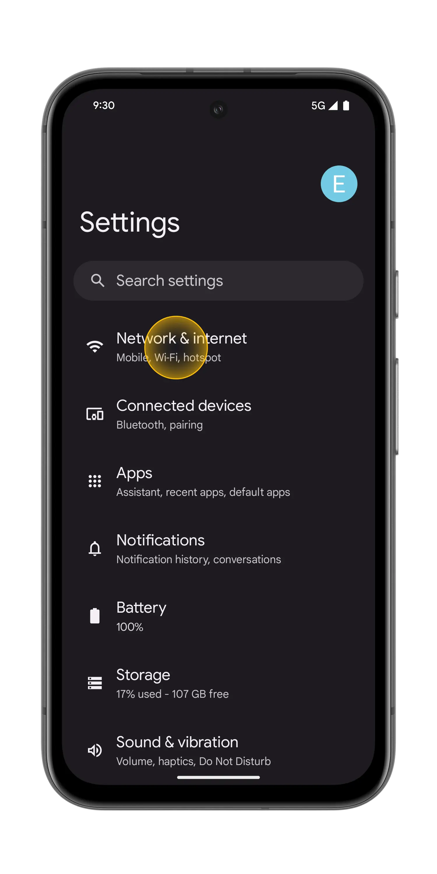 Pixel Step 1: Go to Settings > Connection