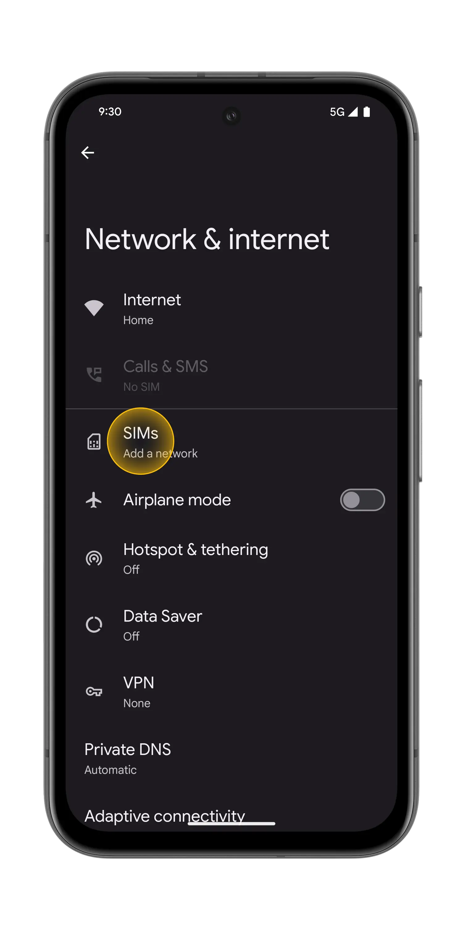 Pixel Step 2: Tap on SIM manager