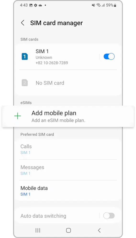Samsung Step 3: Tap Add eSIM/Mobile plan