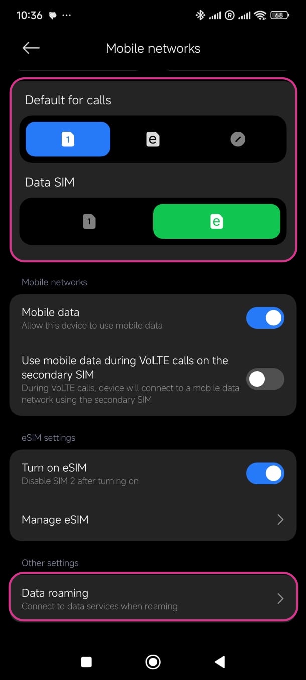 Xiaomi Step 4: Configure eSIM settings
