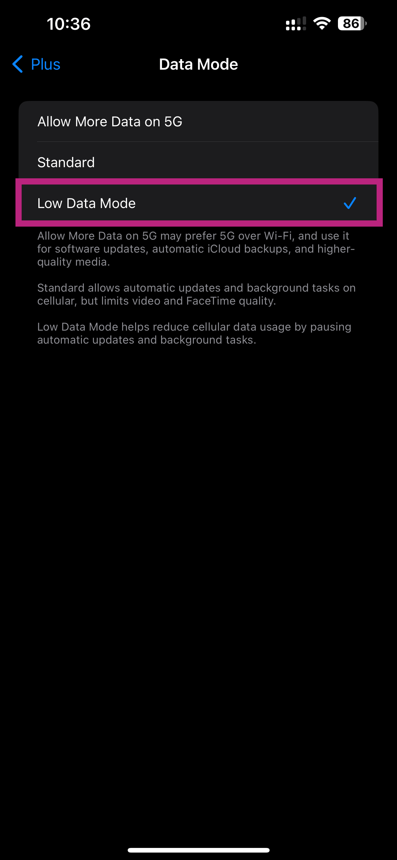 Step 13: Enable low data mode on eSIM