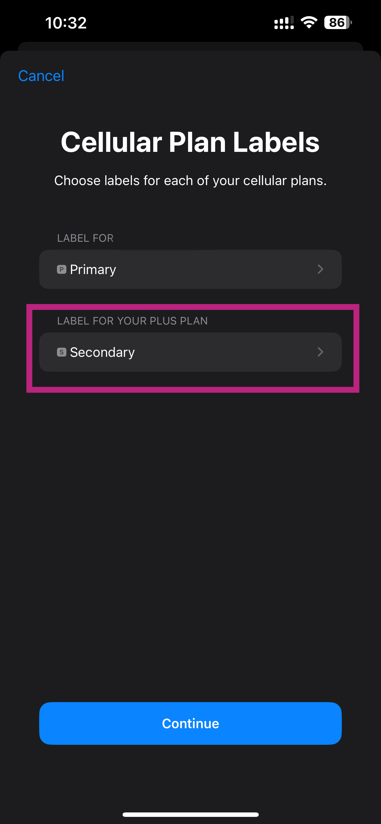 Step 6: Select a label for your plan