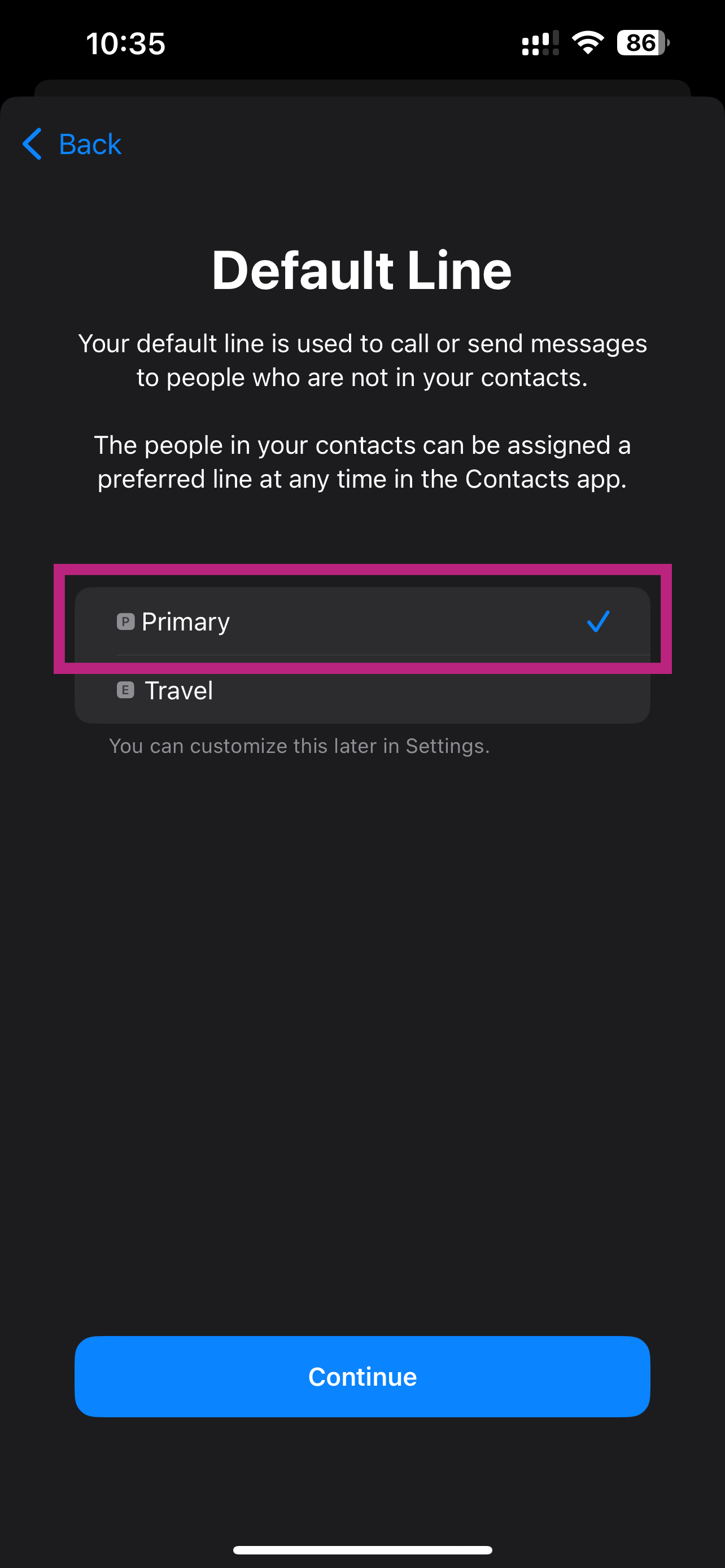 Step 8: Set default phone line
