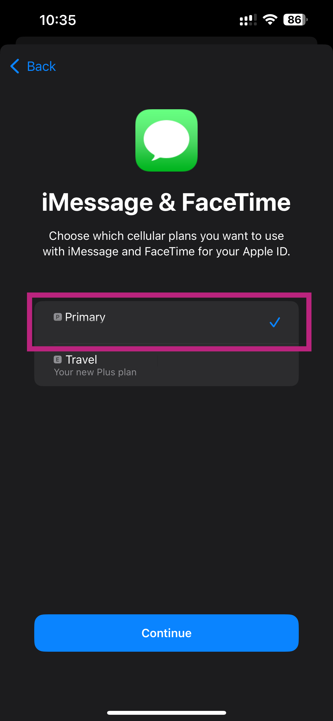 Step 9: Set default line for iMessage and Facetime
